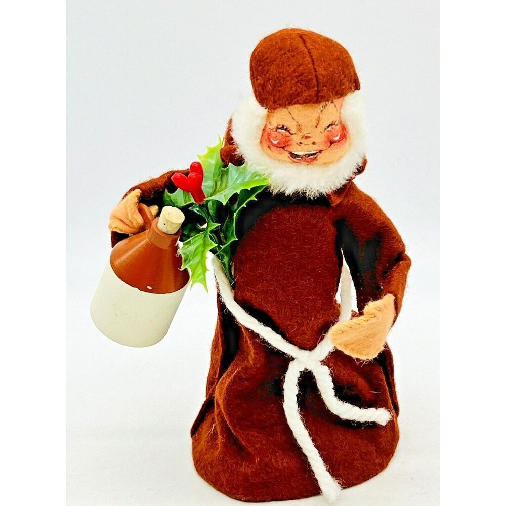 Annalee Friar Monk Wine Jug Holly Leaves Tree Topper Made in‎ USA